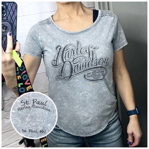 🏍️|•HARLEY-DAVIDSON•| Blue Grey St. Paul Minnesota Short Sleeve T-Shirt Small - Picture 1 of 16